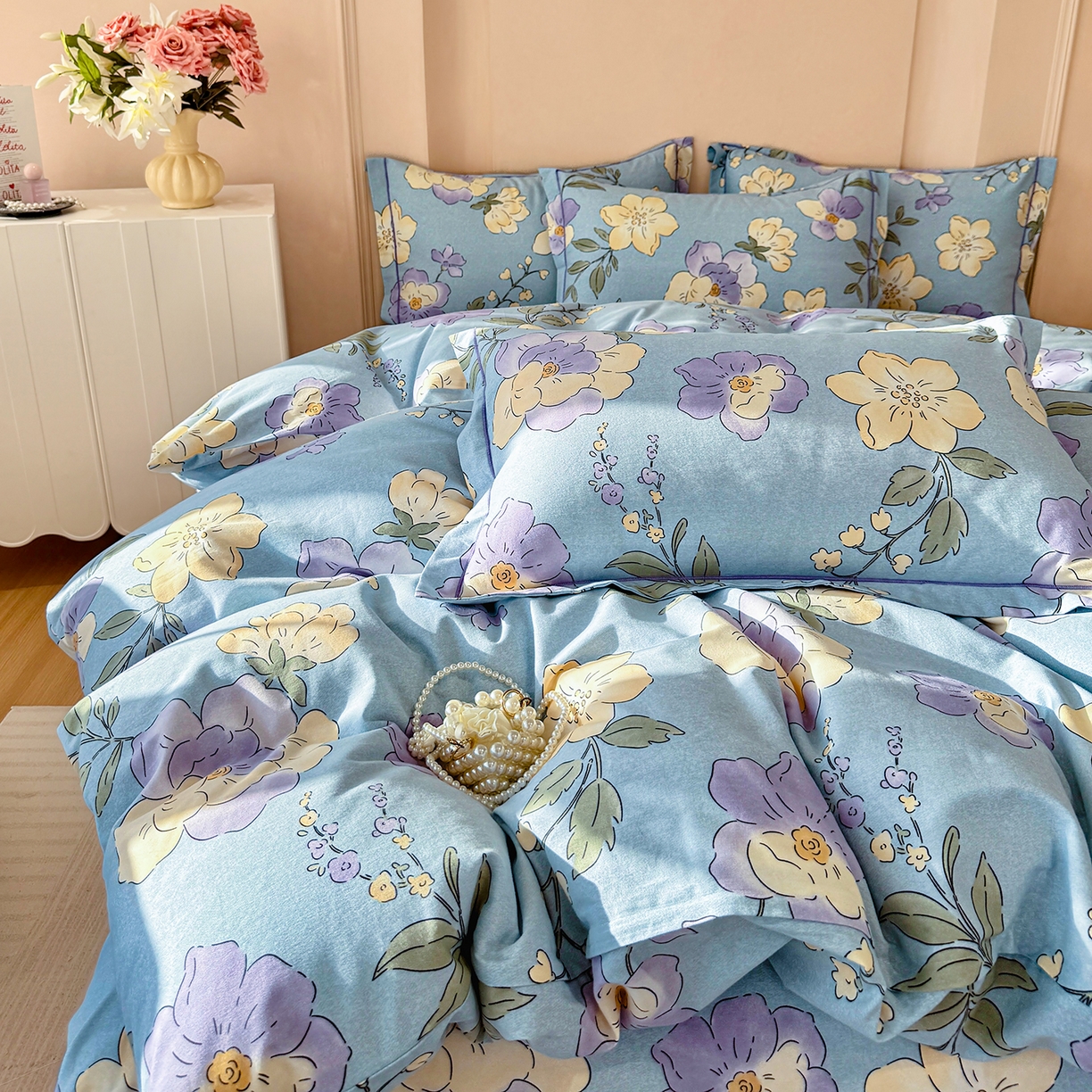 91家纺网 家纺一手货源 找家纺 壹贝家纺 2026新款全棉磨毛四件套系列 莫奈花园