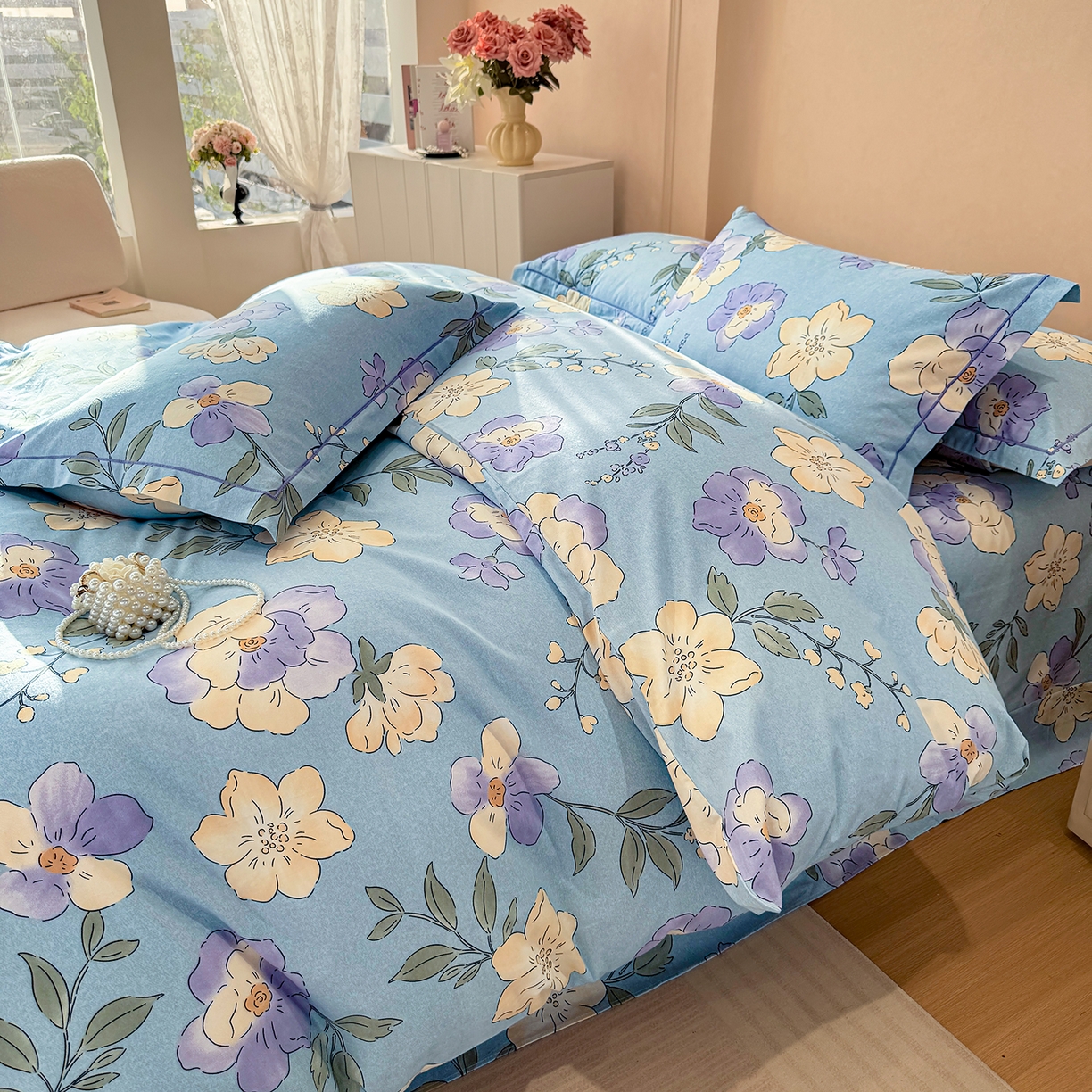 91家纺网 家纺一手货源 找家纺 壹贝家纺 2026新款全棉磨毛四件套系列 莫奈花园