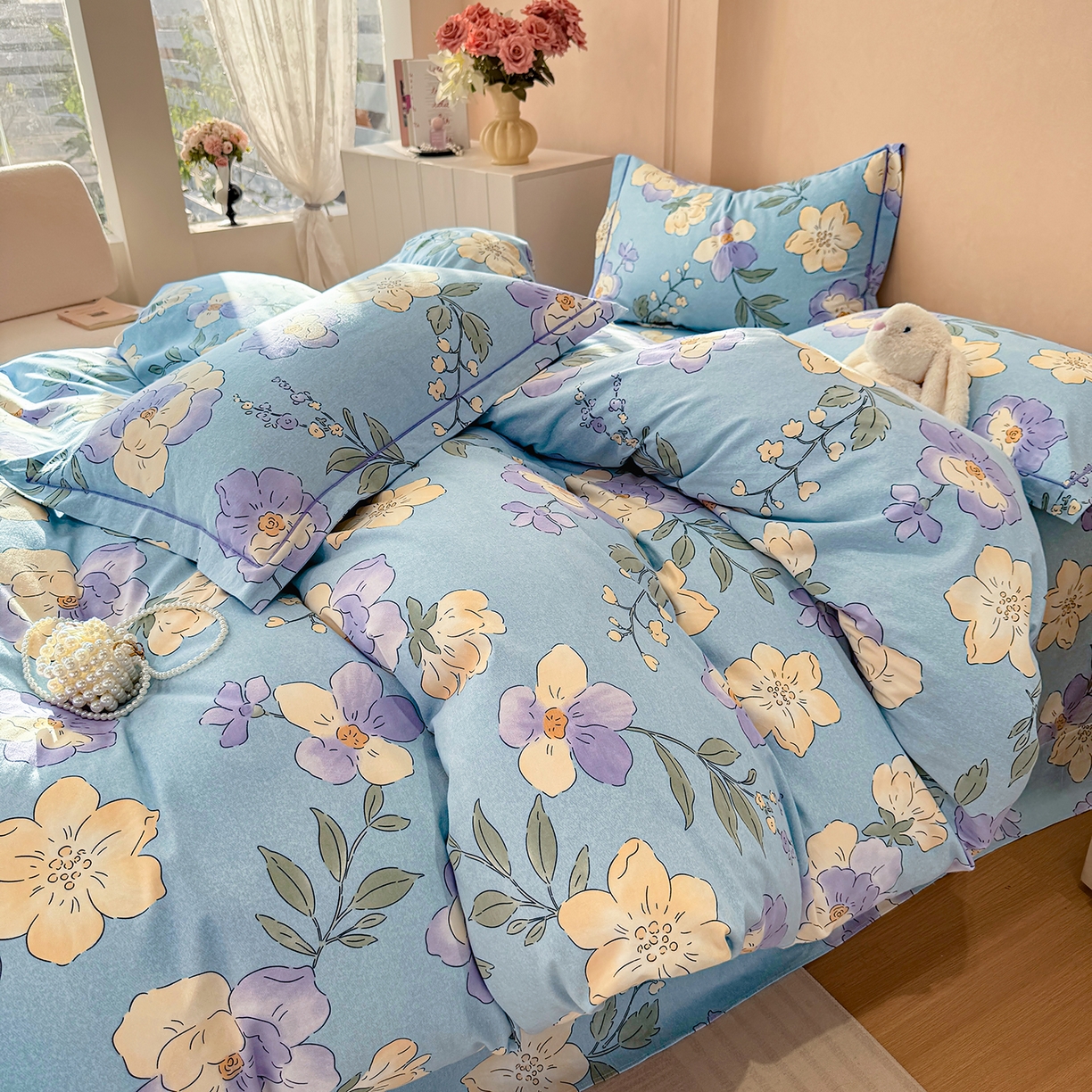 91家纺网 家纺一手货源 找家纺 壹贝家纺 2026新款全棉磨毛四件套系列 莫奈花园