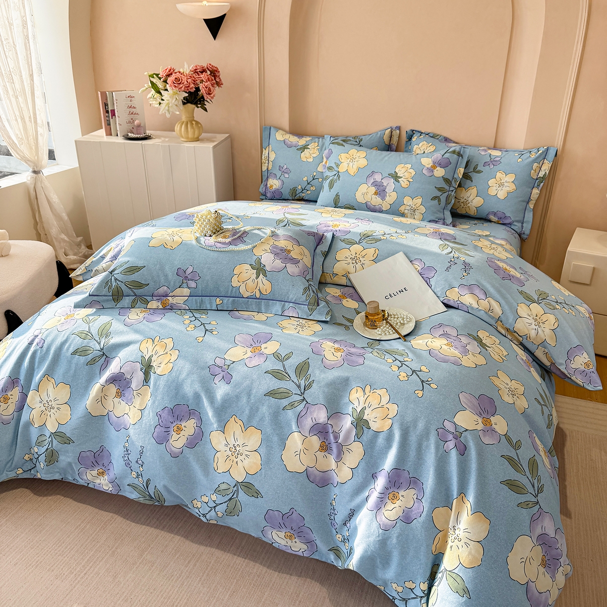 91家纺网 家纺一手货源 找家纺 壹贝家纺 2026新款全棉磨毛四件套系列 莫奈花园