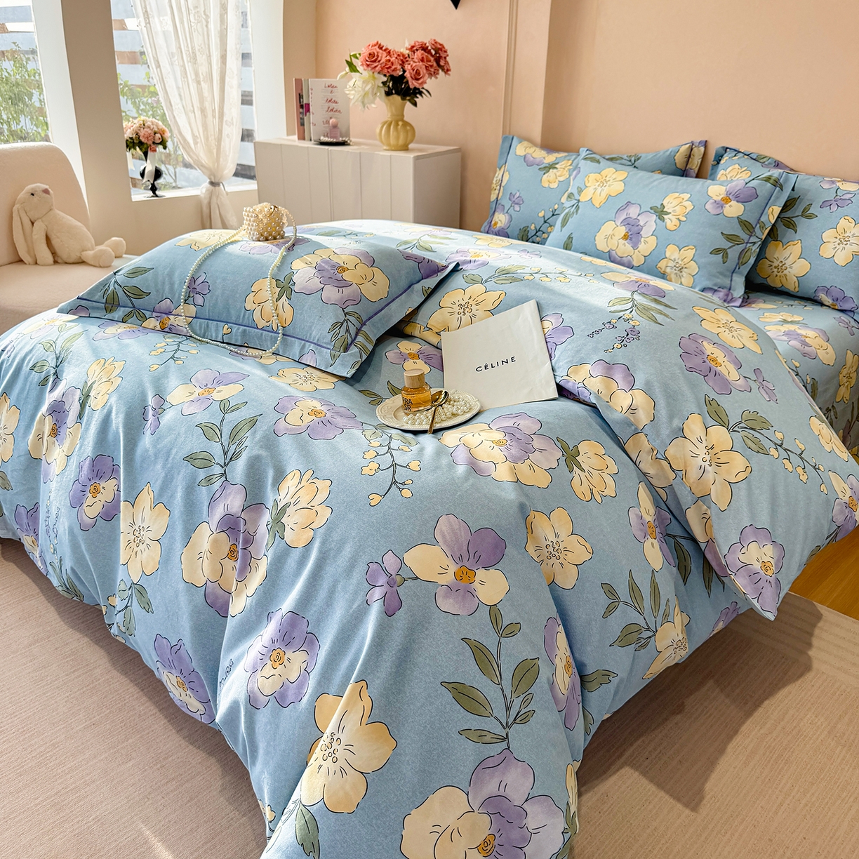 91家纺网 家纺一手货源 找家纺 壹贝家纺 2026新款全棉磨毛四件套系列 莫奈花园