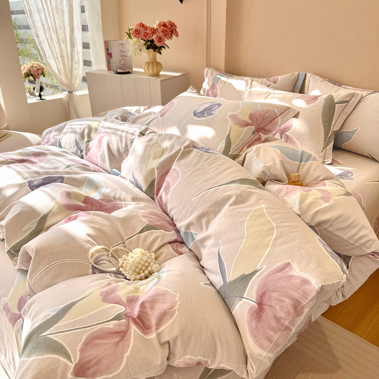 91家纺网 家纺一手货源 找家纺 壹贝家纺 2026新款全棉磨毛四件套系列 奈美