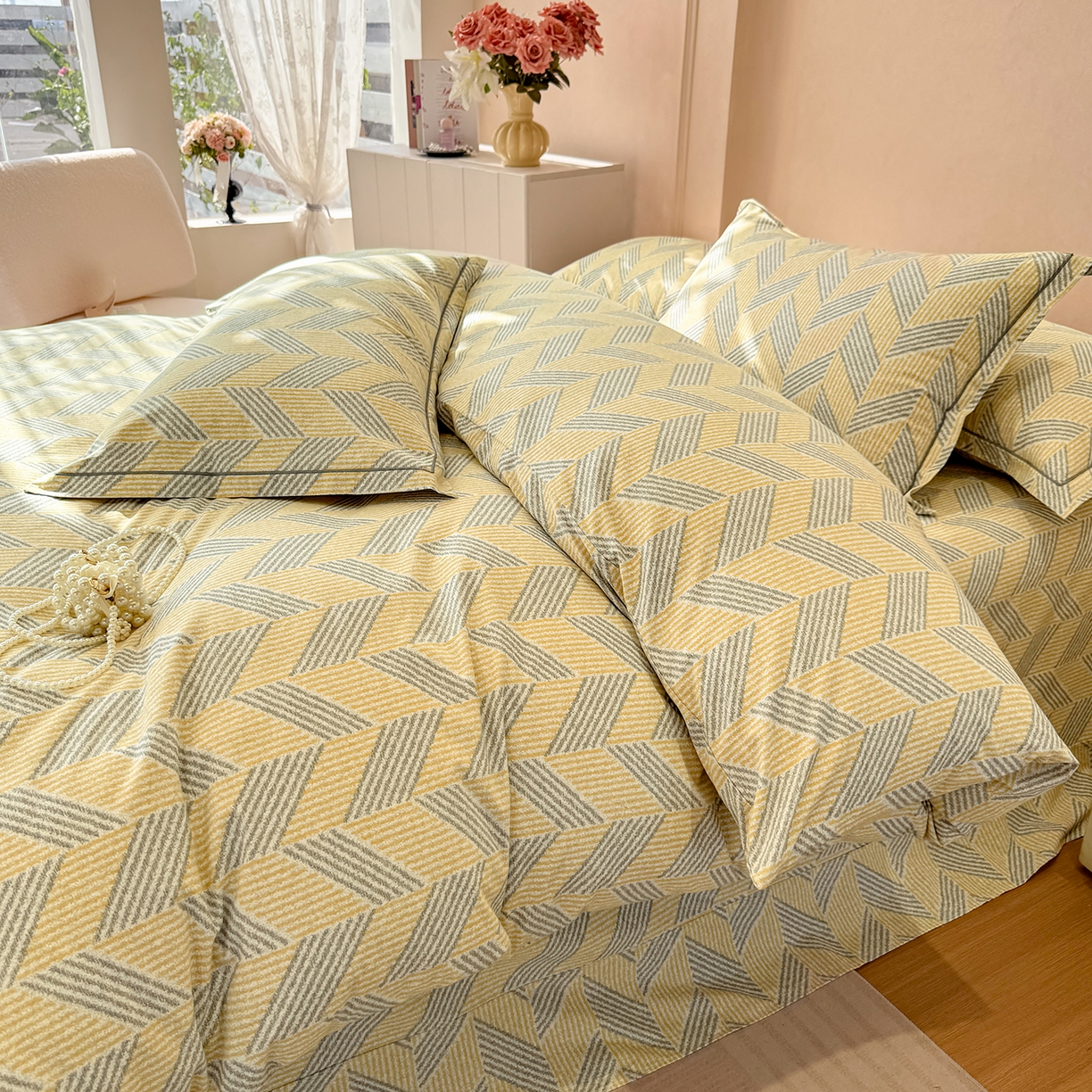 91家纺网 家纺一手货源 找家纺 壹贝家纺 2026新款全棉磨毛四件套系列 施华洛-灰