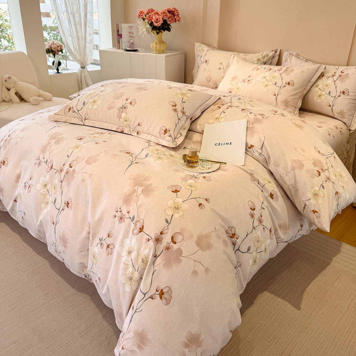 91家纺网 家纺一手货源 找家纺 壹贝家纺 2026新款全棉磨毛四件套系列 十里桃花