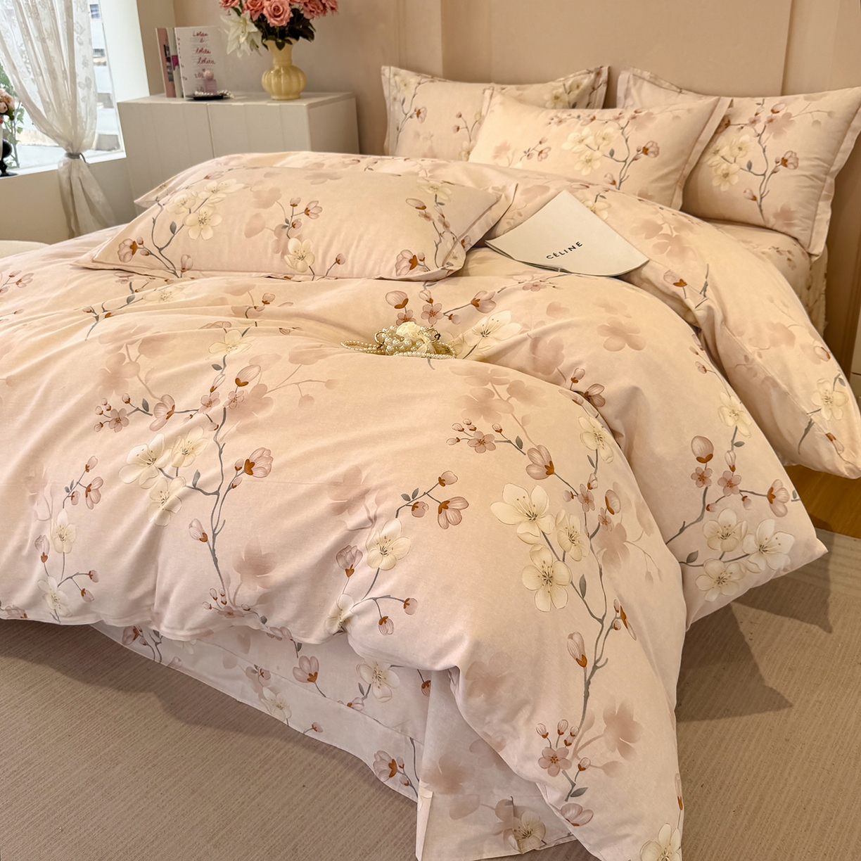 91家纺网 家纺一手货源 找家纺 壹贝家纺 2026新款全棉磨毛四件套系列 十里桃花