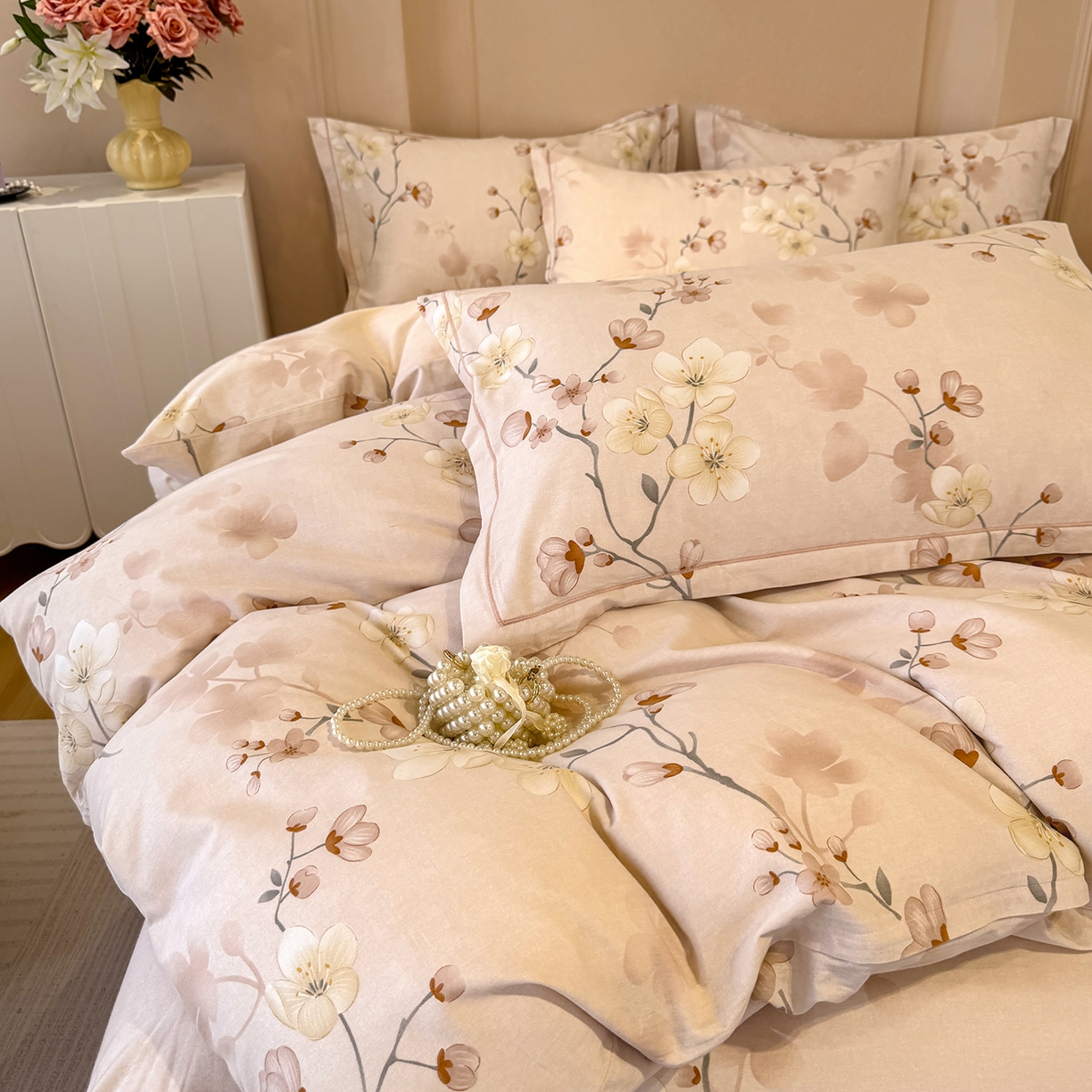 91家纺网 家纺一手货源 找家纺 壹贝家纺 2026新款全棉磨毛四件套系列 十里桃花