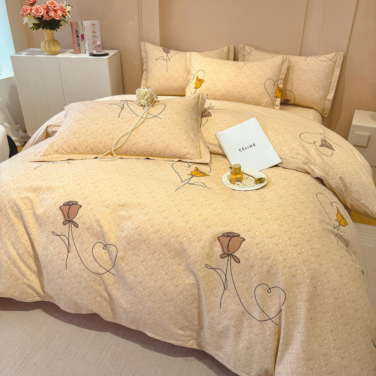 91家纺网 家纺一手货源 找家纺 壹贝家纺 2026新款全棉磨毛四件套系列 小香玉-咖