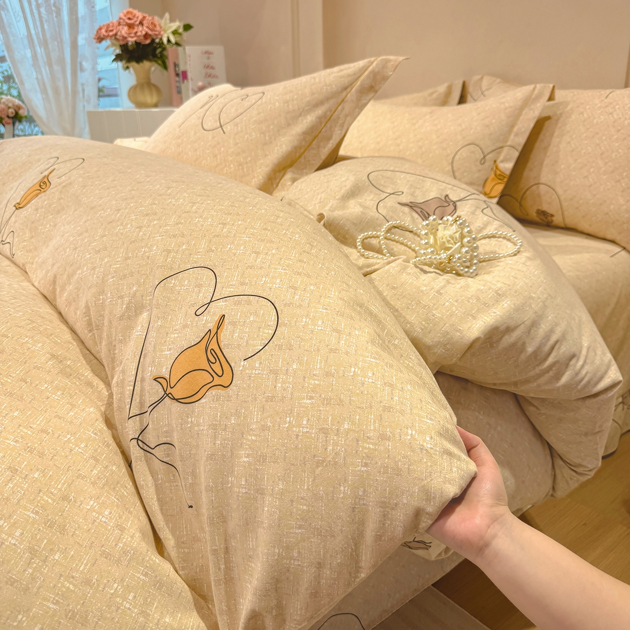 91家纺网 家纺一手货源 找家纺 壹贝家纺 2026新款全棉磨毛四件套系列 小香玉-咖