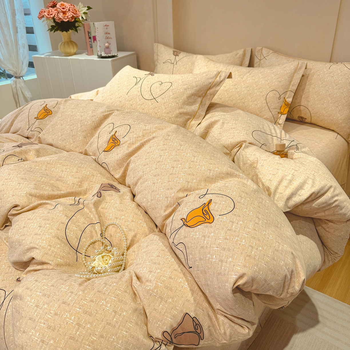 91家纺网 家纺一手货源 找家纺 壹贝家纺 2026新款全棉磨毛四件套系列 小香玉-咖