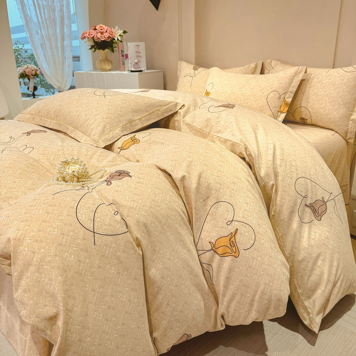 91家纺网 家纺一手货源 找家纺 壹贝家纺 2026新款全棉磨毛四件套系列 小香玉-咖