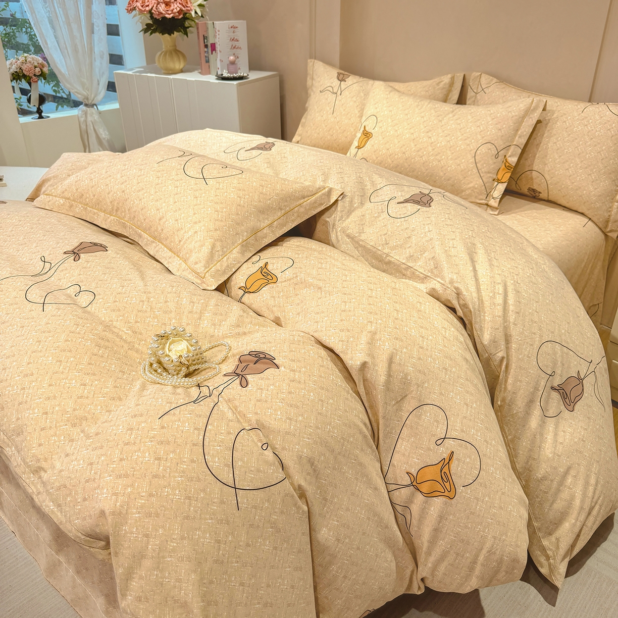 91家纺网 家纺一手货源 找家纺 壹贝家纺 2026新款全棉磨毛四件套系列 小香玉-咖