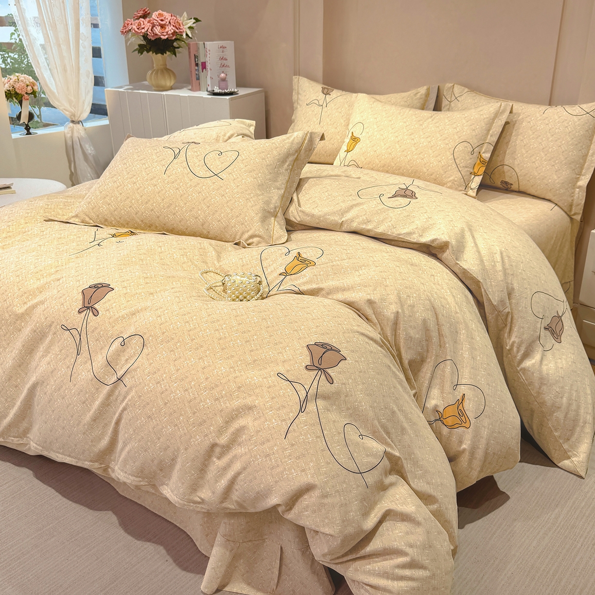 91家纺网 家纺一手货源 找家纺 壹贝家纺 2026新款全棉磨毛四件套系列 小香玉-咖