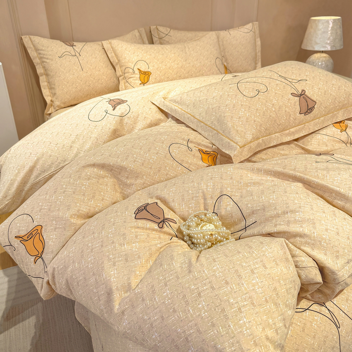 91家纺网 家纺一手货源 找家纺 壹贝家纺 2026新款全棉磨毛四件套系列 小香玉-咖