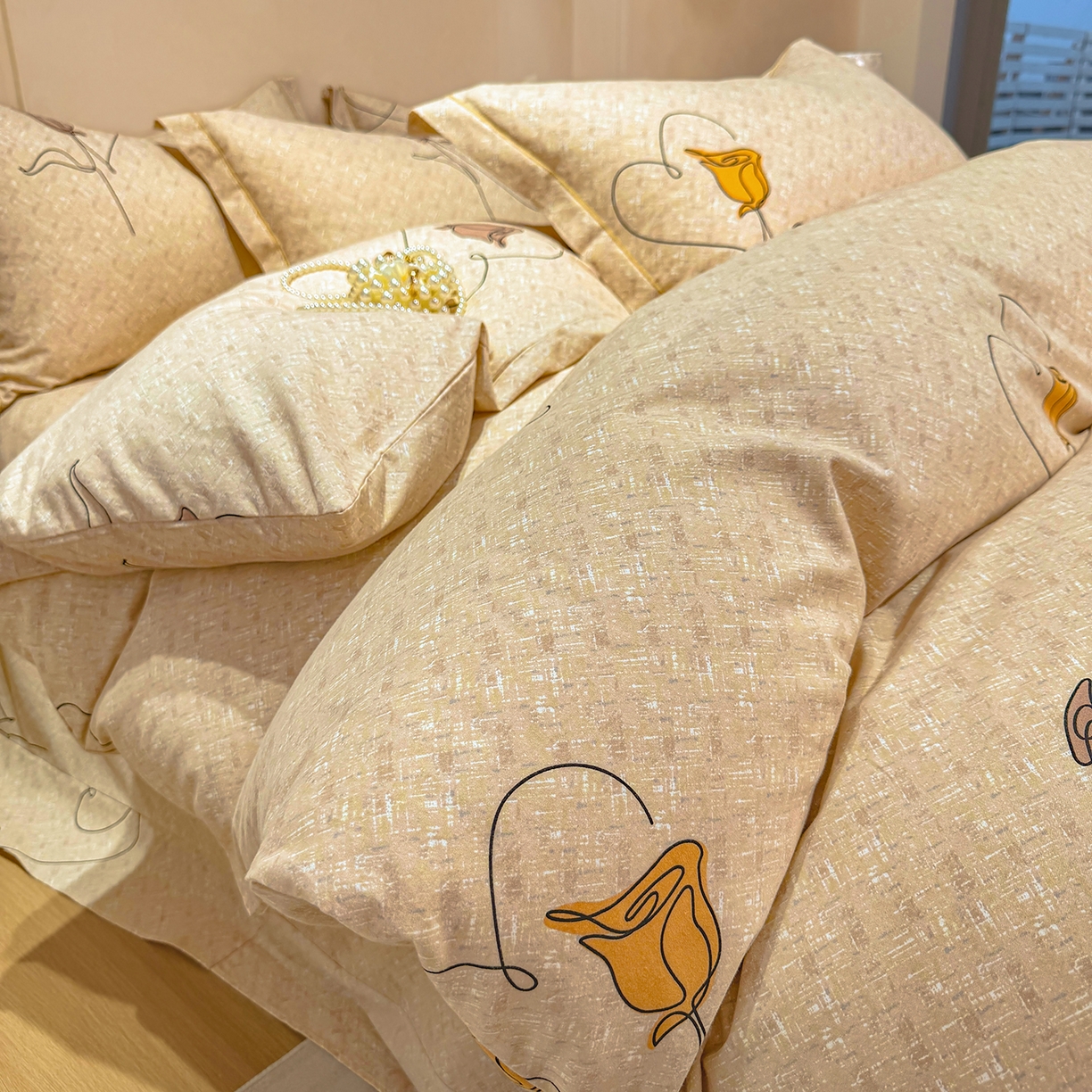 91家纺网 家纺一手货源 找家纺 壹贝家纺 2026新款全棉磨毛四件套系列 小香玉-咖