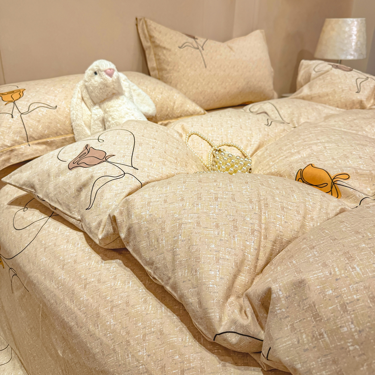 91家纺网 家纺一手货源 找家纺 壹贝家纺 2026新款全棉磨毛四件套系列 小香玉-咖