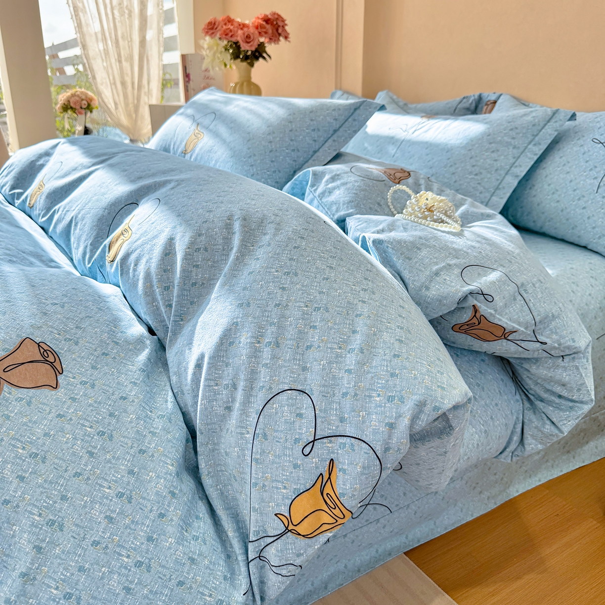 91家纺网 家纺一手货源 找家纺 壹贝家纺 2026新款全棉磨毛四件套系列 小香玉-蓝