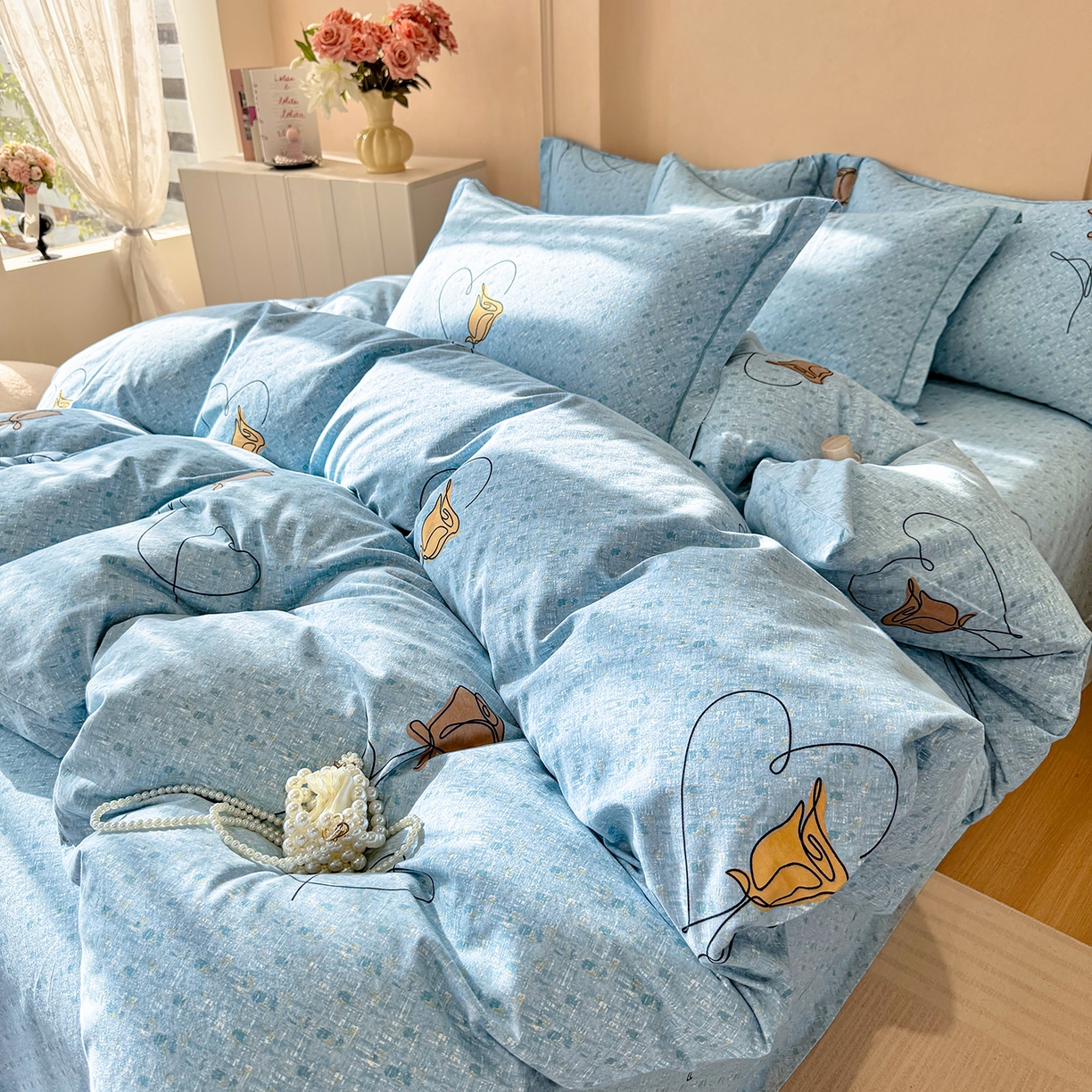 91家纺网 家纺一手货源 找家纺 壹贝家纺 2026新款全棉磨毛四件套系列 小香玉-蓝