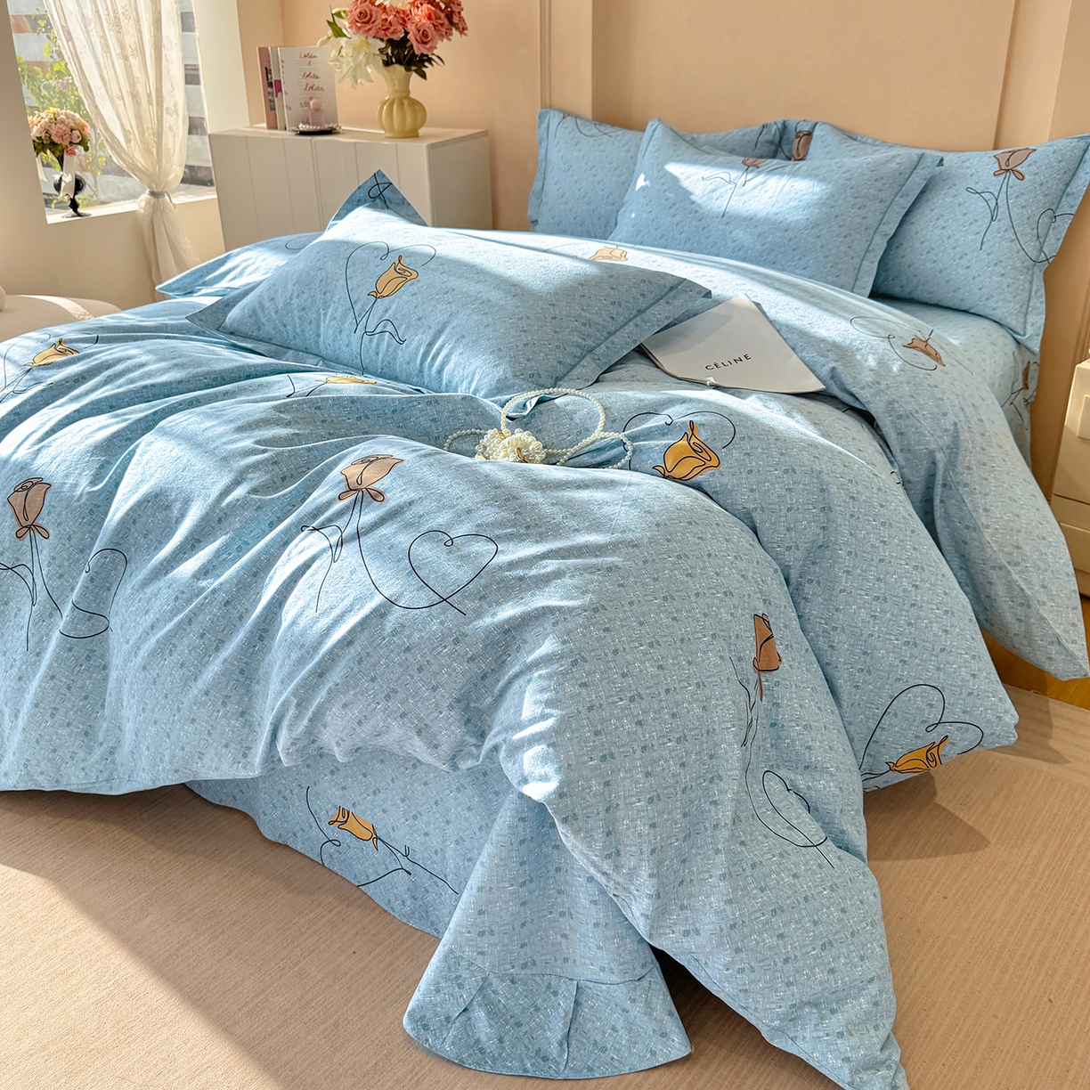 91家纺网 家纺一手货源 找家纺 壹贝家纺 2026新款全棉磨毛四件套系列 小香玉-蓝