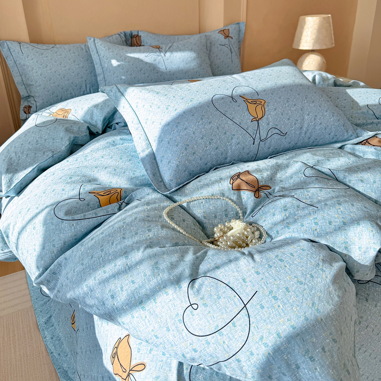 91家纺网 家纺一手货源 找家纺 壹贝家纺 2026新款全棉磨毛四件套系列 小香玉-蓝