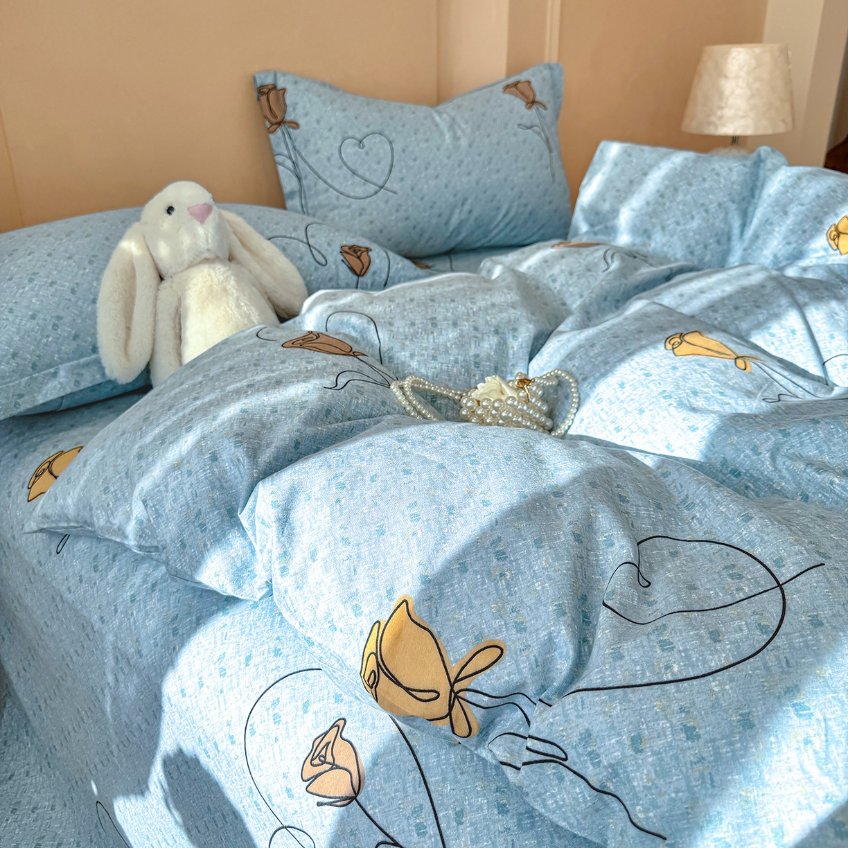 91家纺网 家纺一手货源 找家纺 壹贝家纺 2026新款全棉磨毛四件套系列 小香玉-蓝