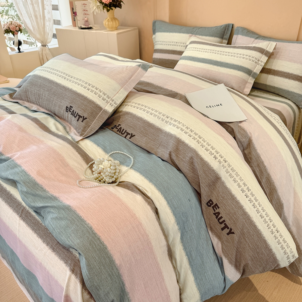 91家纺网 家纺一手货源 找家纺 壹贝家纺 2026新款全棉磨毛四件套系列 信条主义-咖