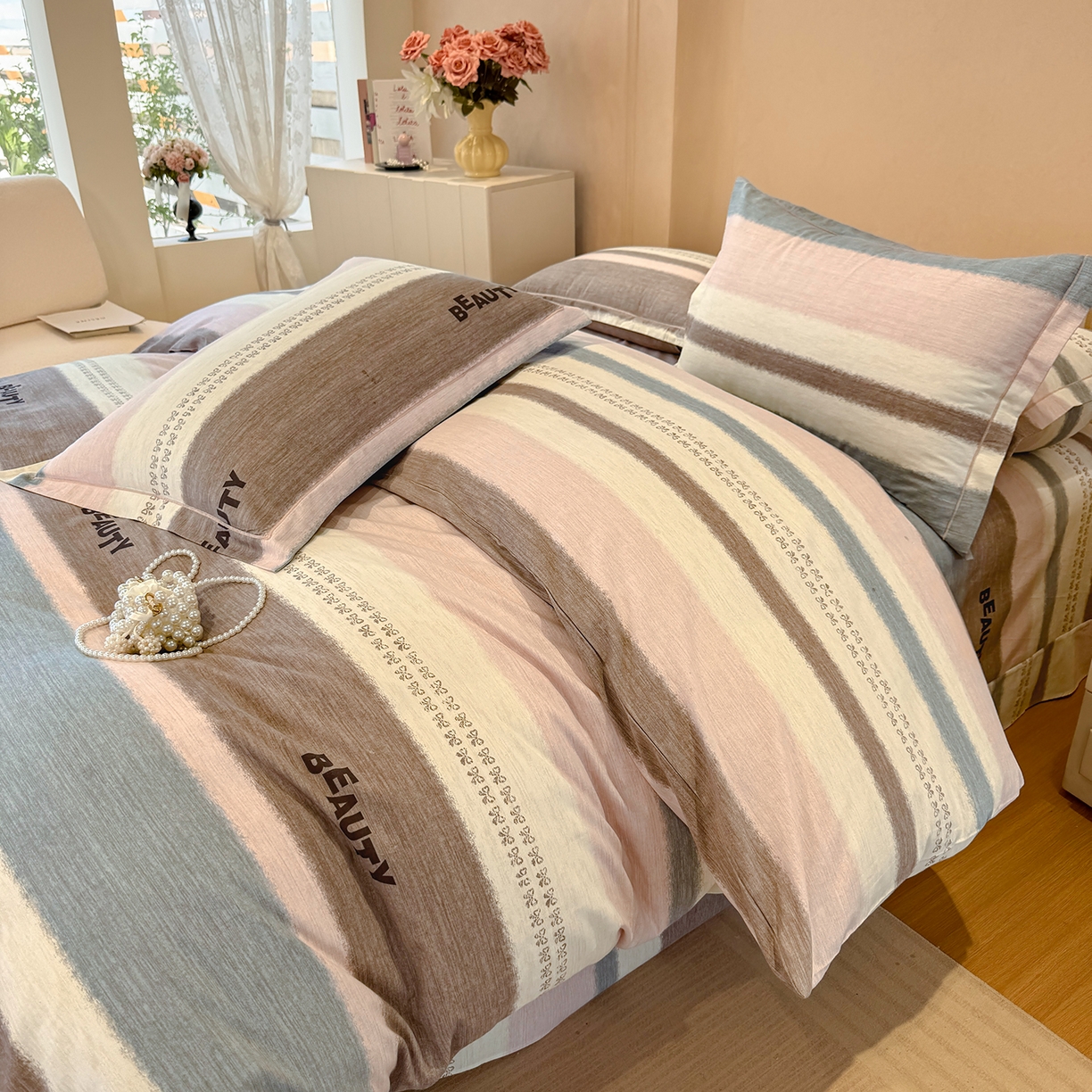 91家纺网 家纺一手货源 找家纺 壹贝家纺 2026新款全棉磨毛四件套系列 信条主义-咖