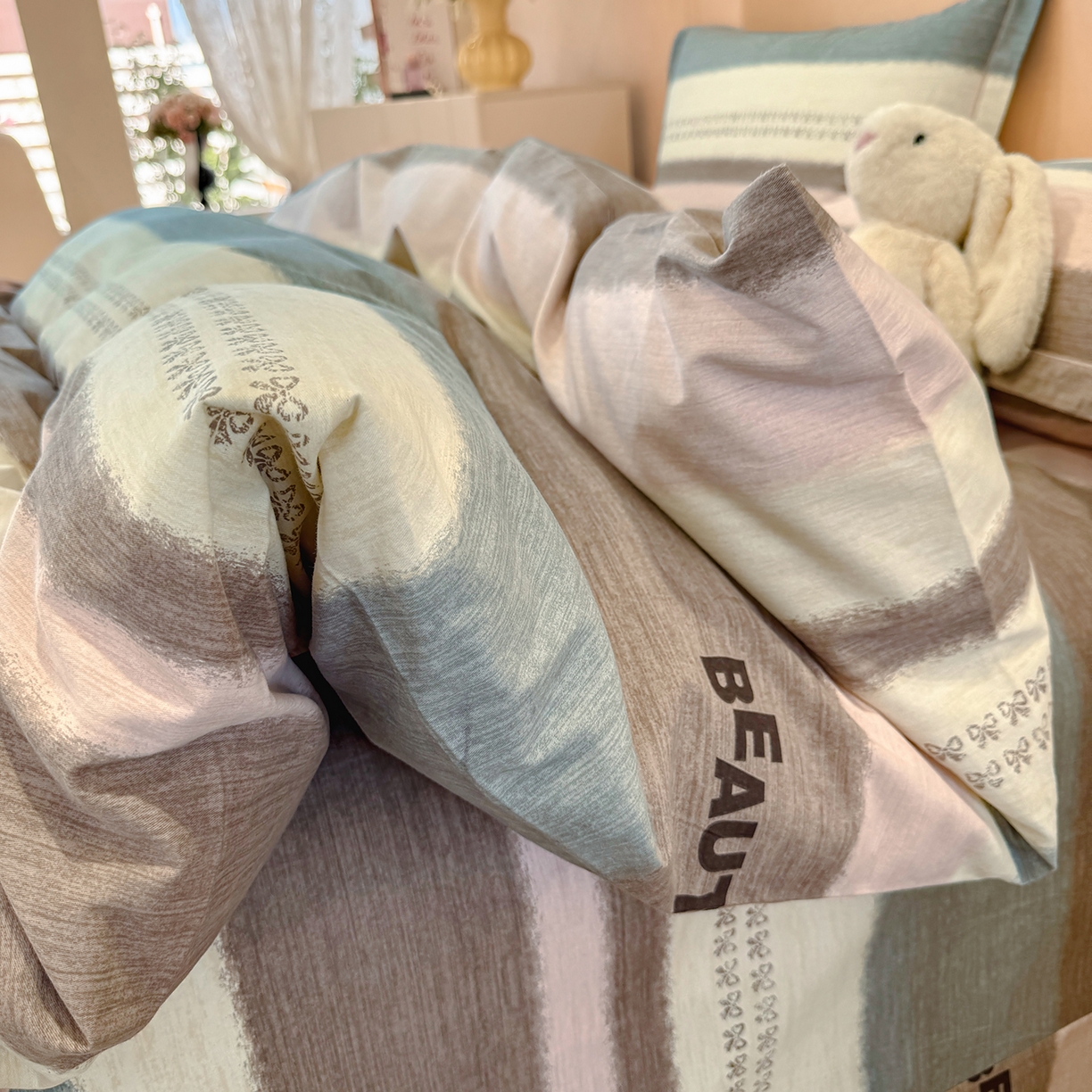 91家纺网 家纺一手货源 找家纺 壹贝家纺 2026新款全棉磨毛四件套系列 信条主义-咖