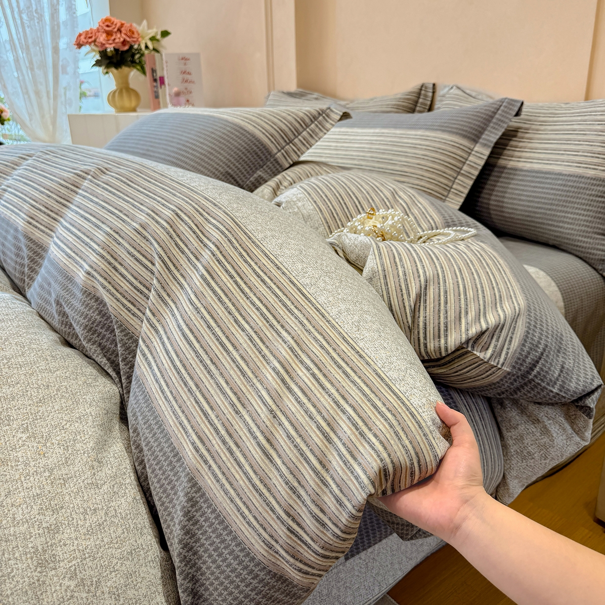 91家纺网 家纺一手货源 找家纺 壹贝家纺 2026新款全棉磨毛四件套系列 亚马逊-灰