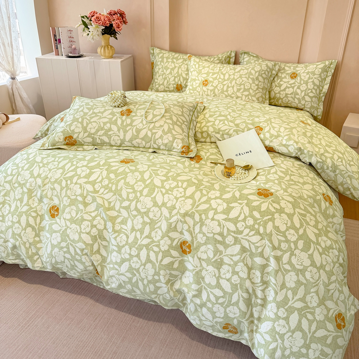 91家纺网 家纺一手货源 找家纺 壹贝家纺 2026新款全棉磨毛四件套系列 芷绿