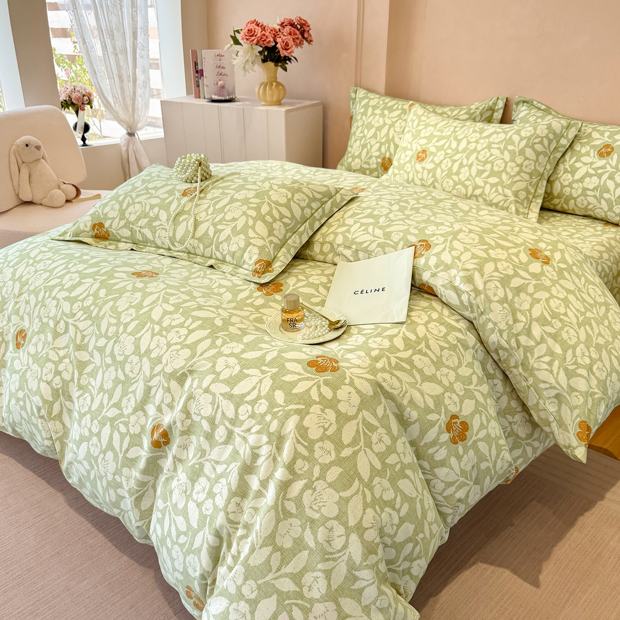 91家纺网 家纺一手货源 找家纺 壹贝家纺 2026新款全棉磨毛四件套系列 芷绿