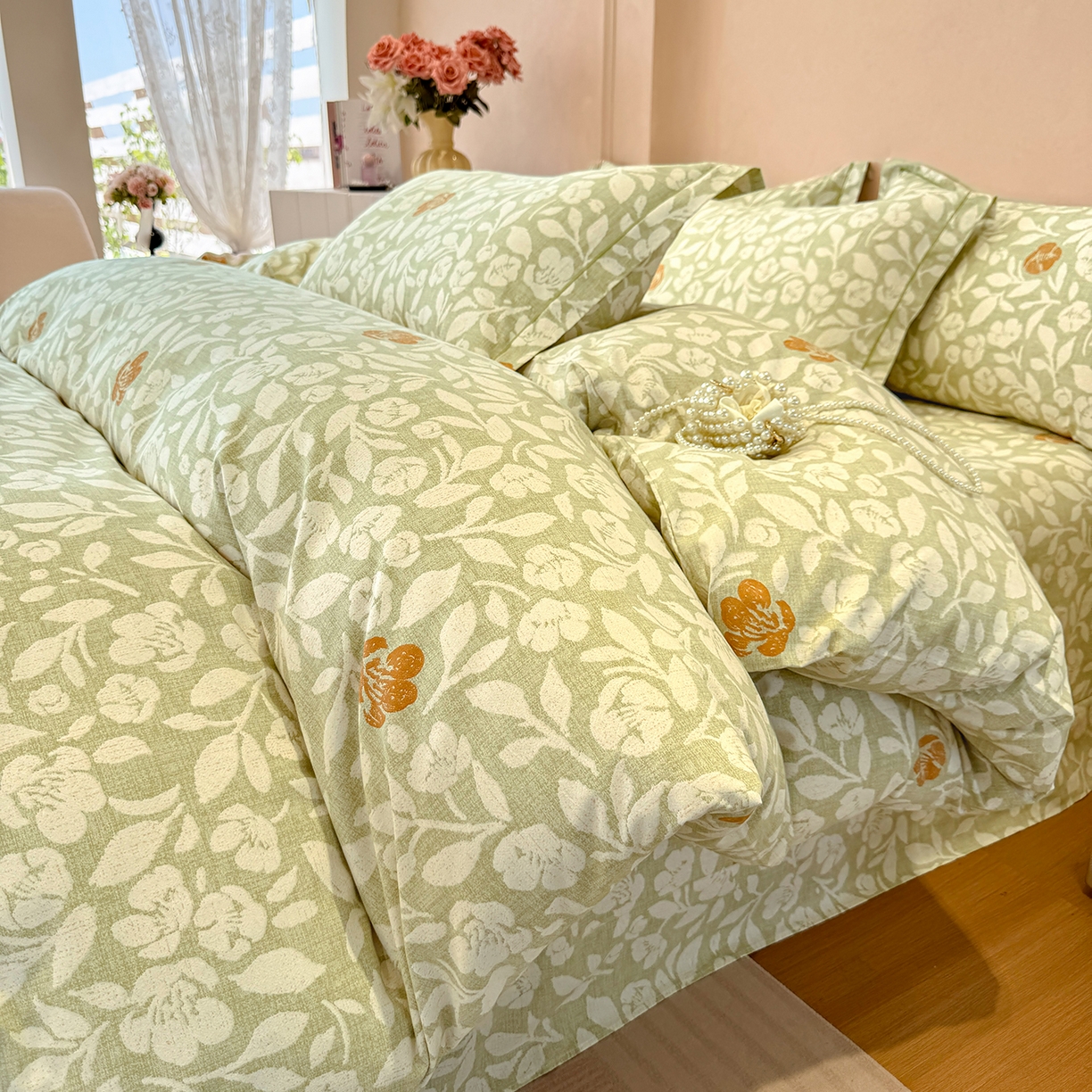 91家纺网 家纺一手货源 找家纺 壹贝家纺 2026新款全棉磨毛四件套系列 芷绿