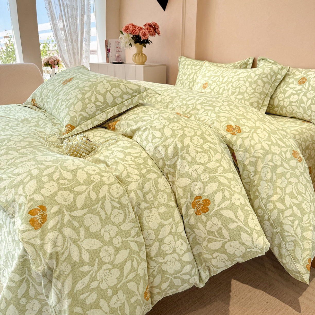 91家纺网 家纺一手货源 找家纺 壹贝家纺 2026新款全棉磨毛四件套系列 芷绿