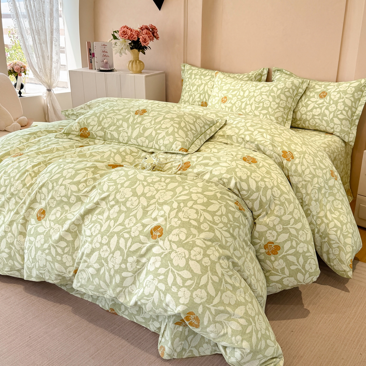 91家纺网 家纺一手货源 找家纺 壹贝家纺 2026新款全棉磨毛四件套系列 芷绿