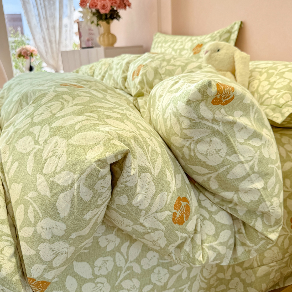 91家纺网 家纺一手货源 找家纺 壹贝家纺 2026新款全棉磨毛四件套系列 芷绿