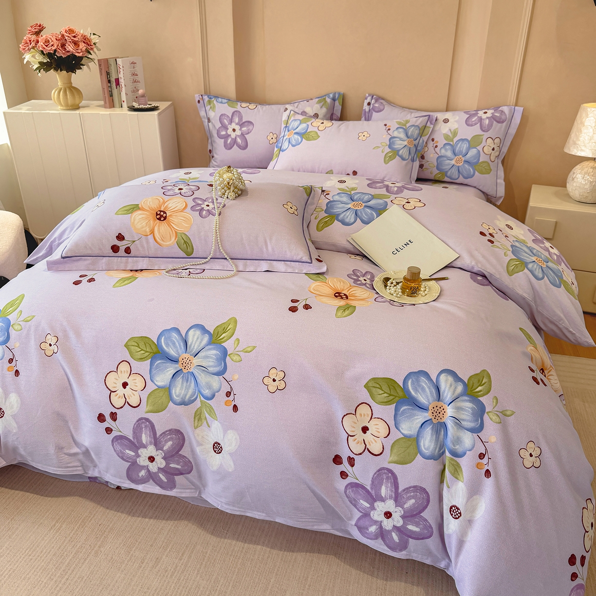 91家纺网 家纺一手货源 找家纺 壹贝家纺 2026新款全棉磨毛四件套系列 紫魅