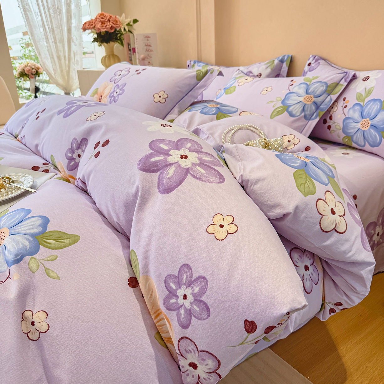 91家纺网 家纺一手货源 找家纺 壹贝家纺 2026新款全棉磨毛四件套系列 紫魅