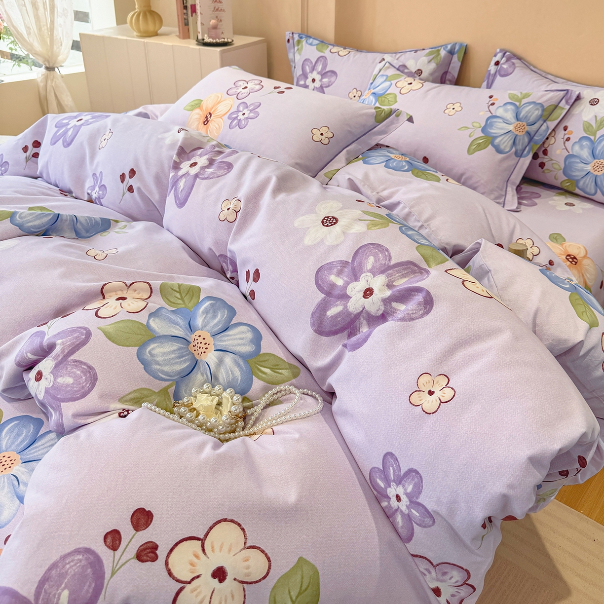 91家纺网 家纺一手货源 找家纺 壹贝家纺 2026新款全棉磨毛四件套系列 紫魅