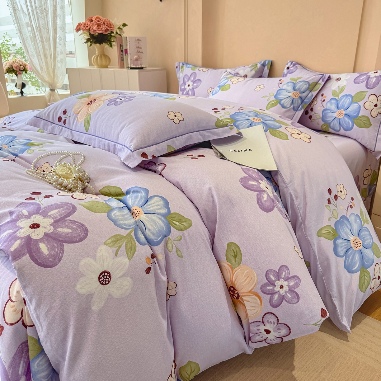 91家纺网 家纺一手货源 找家纺 壹贝家纺 2026新款全棉磨毛四件套系列 紫魅