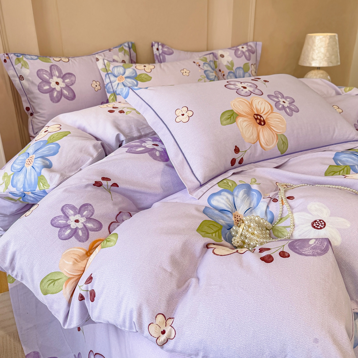 91家纺网 家纺一手货源 找家纺 壹贝家纺 2026新款全棉磨毛四件套系列 紫魅