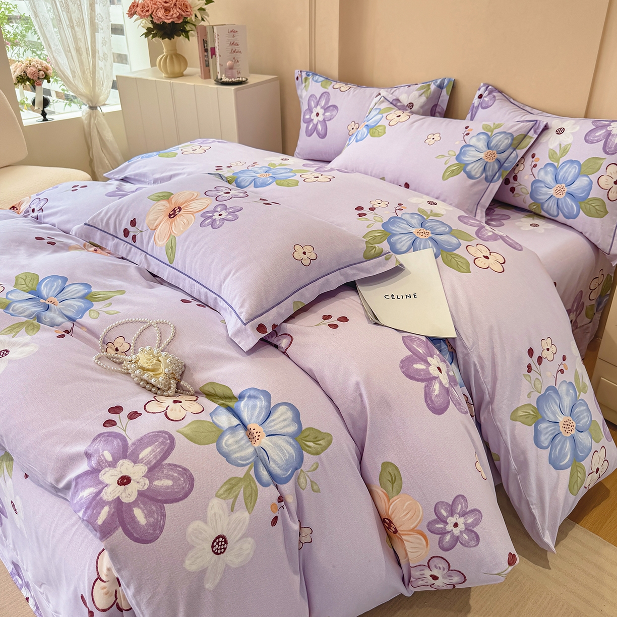 91家纺网 家纺一手货源 找家纺 壹贝家纺 2026新款全棉磨毛四件套系列 紫魅