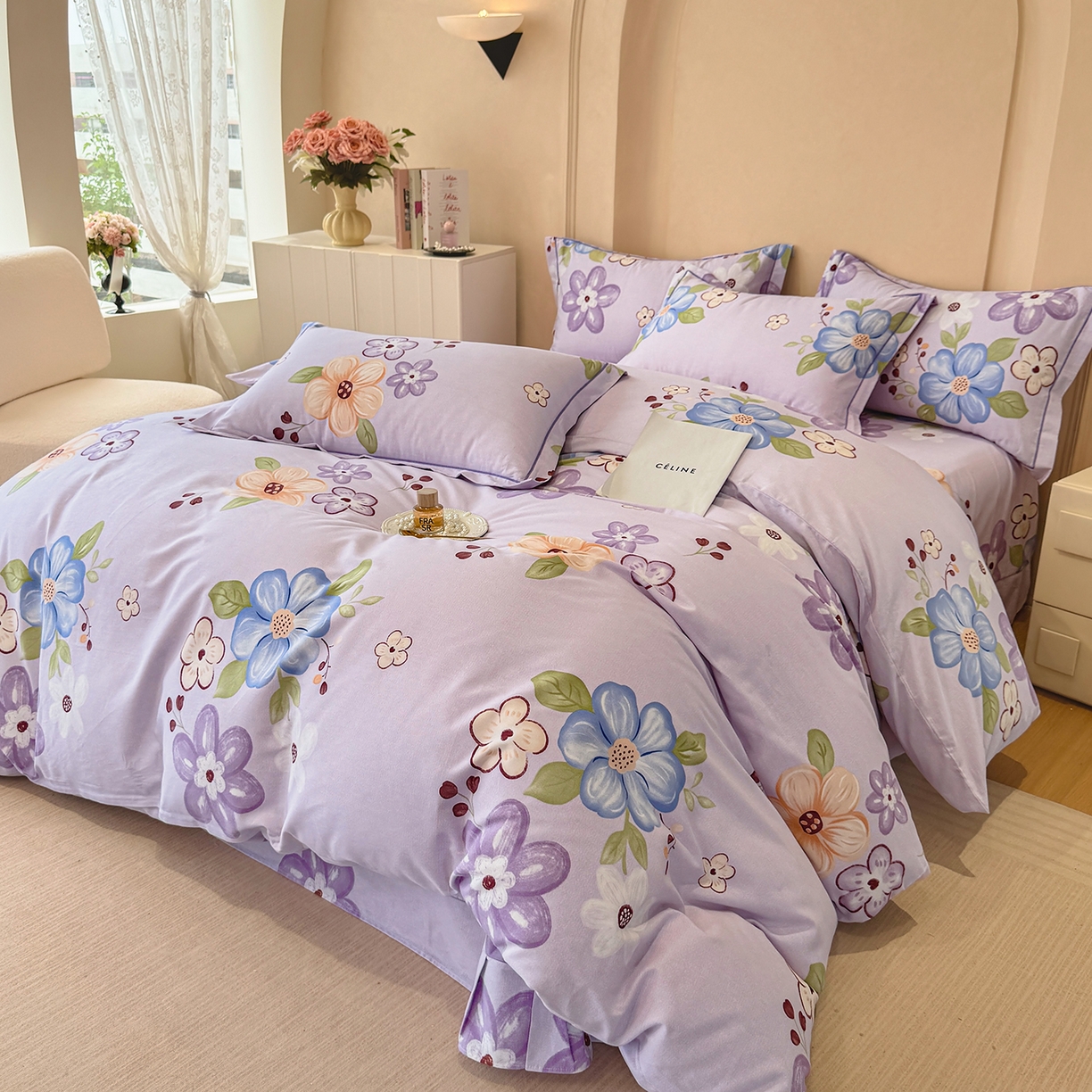 91家纺网 家纺一手货源 找家纺 壹贝家纺 2026新款全棉磨毛四件套系列 紫魅