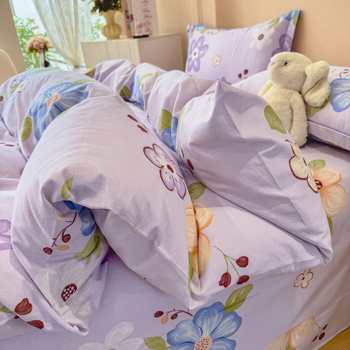 91家纺网 家纺一手货源 找家纺 壹贝家纺 2026新款全棉磨毛四件套系列 紫魅