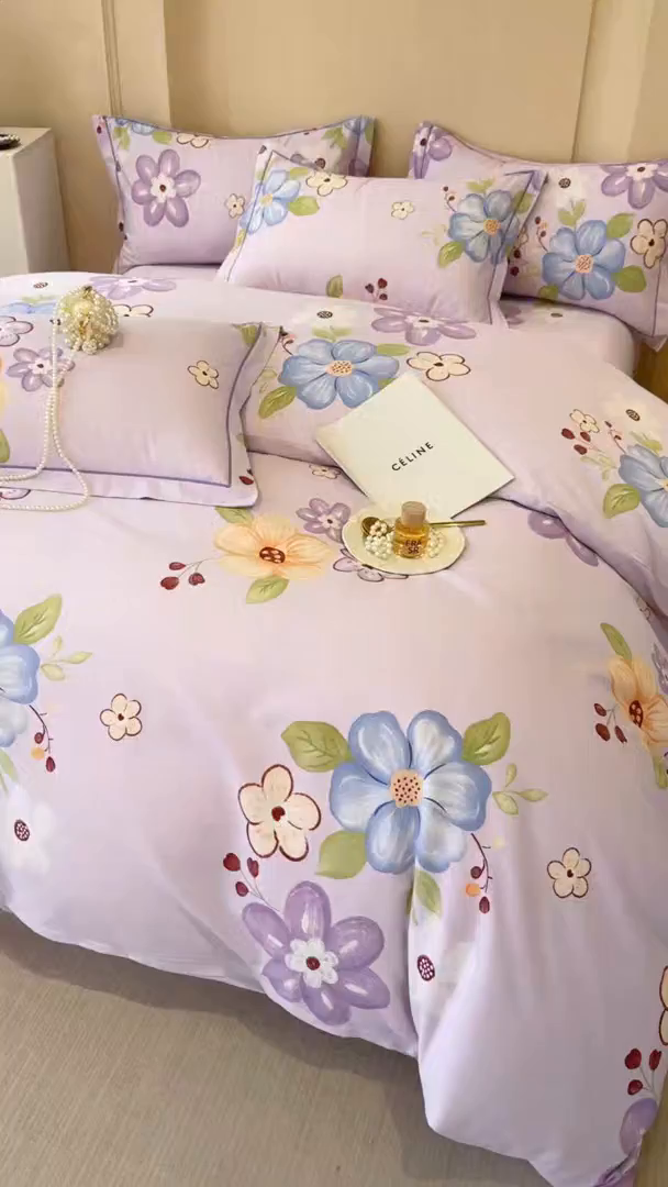 91家纺网 家纺一手货源 找家纺 壹贝家纺 2026新款全棉磨毛四件套系列 紫魅