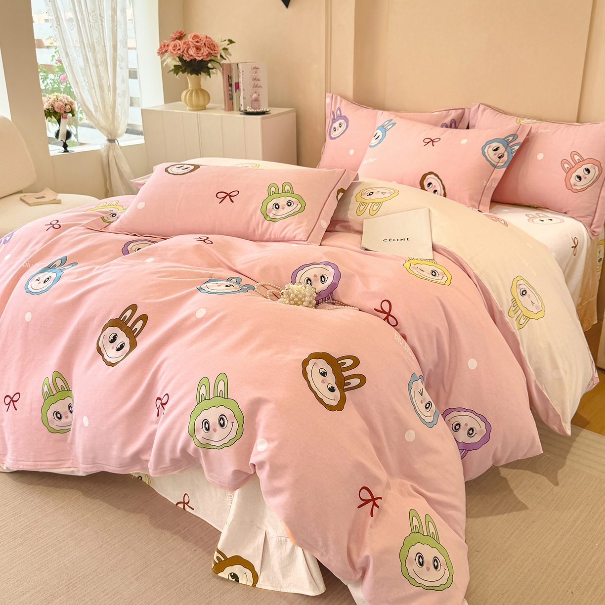 91家纺网 家纺一手货源 找家纺 壹贝家纺 2026新款全棉磨毛四件套系列 lbb粉