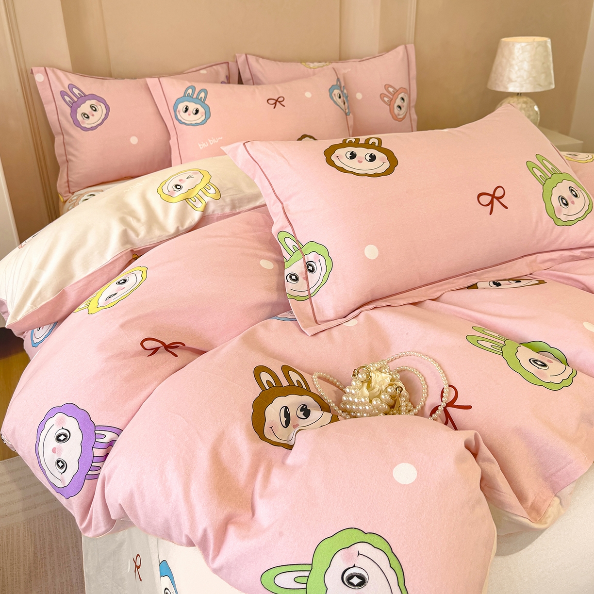 91家纺网 家纺一手货源 找家纺 壹贝家纺 2026新款全棉磨毛四件套系列 lbb粉