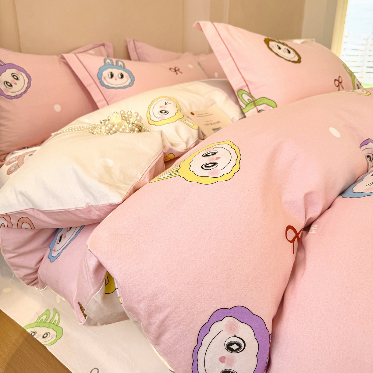 91家纺网 家纺一手货源 找家纺 壹贝家纺 2026新款全棉磨毛四件套系列 lbb粉