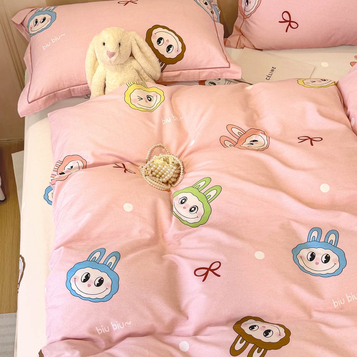 91家纺网 家纺一手货源 找家纺 壹贝家纺 2026新款全棉磨毛四件套系列 lbb粉