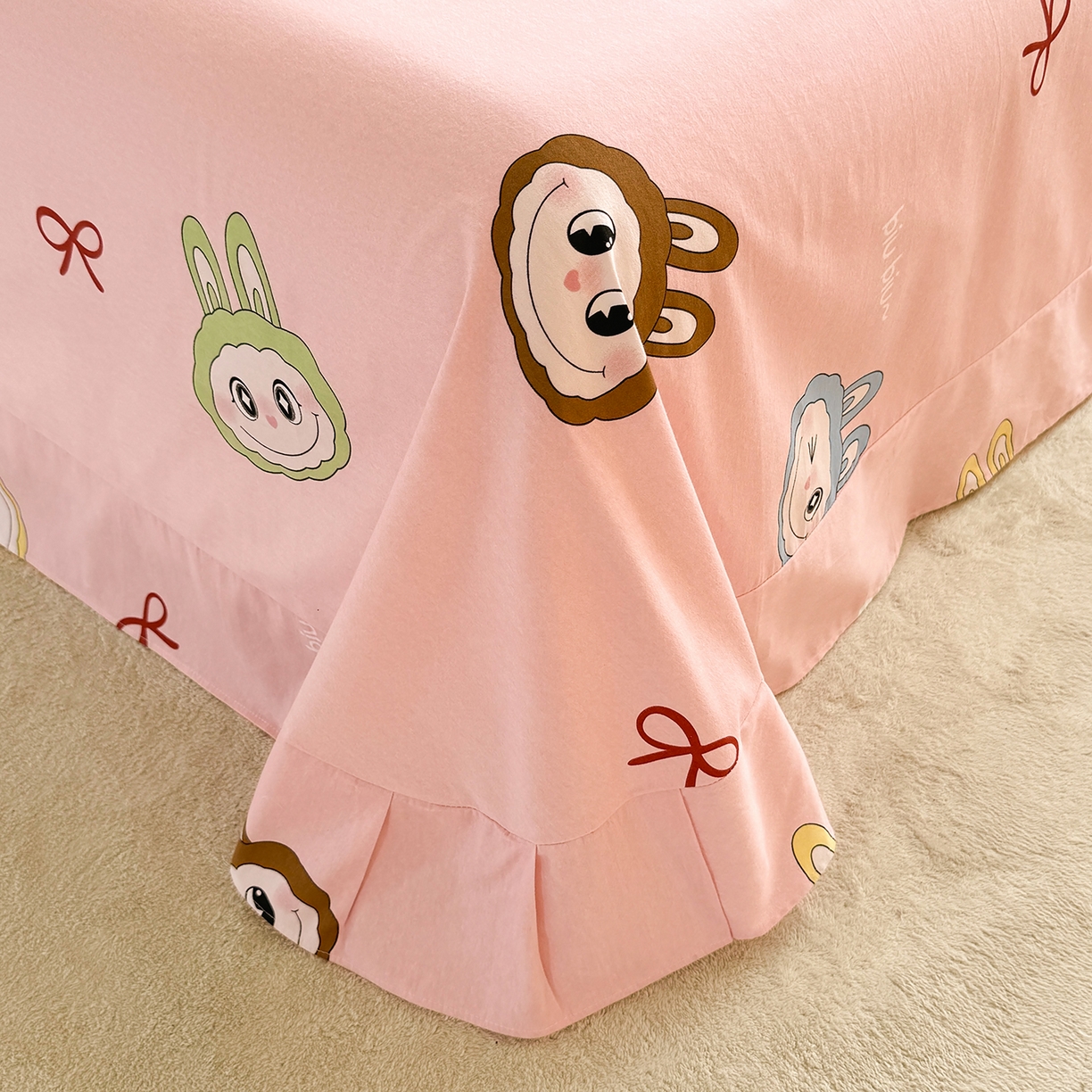 91家纺网 家纺一手货源 找家纺 壹贝家纺 2026新款全棉磨毛四件套系列 lbb粉