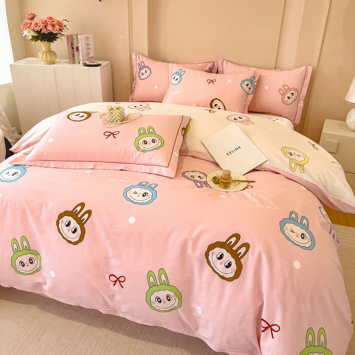 91家纺网 家纺一手货源 找家纺 壹贝家纺 2026新款全棉磨毛四件套系列 lbb粉