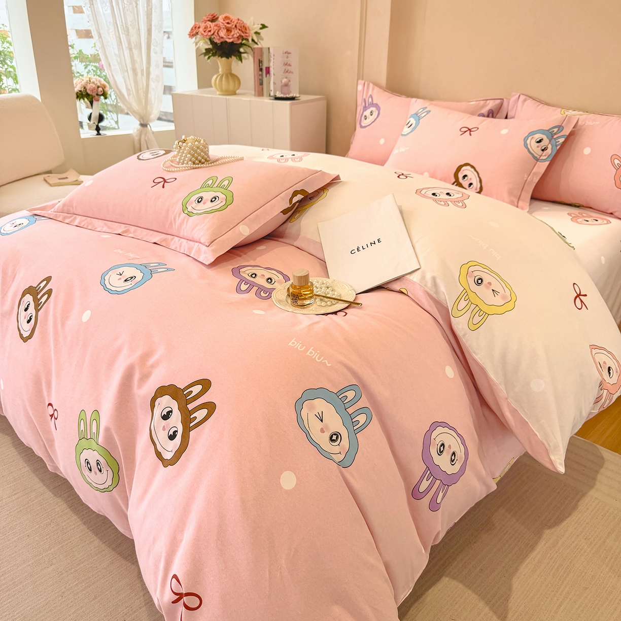 91家纺网 家纺一手货源 找家纺 壹贝家纺 2026新款全棉磨毛四件套系列 lbb粉